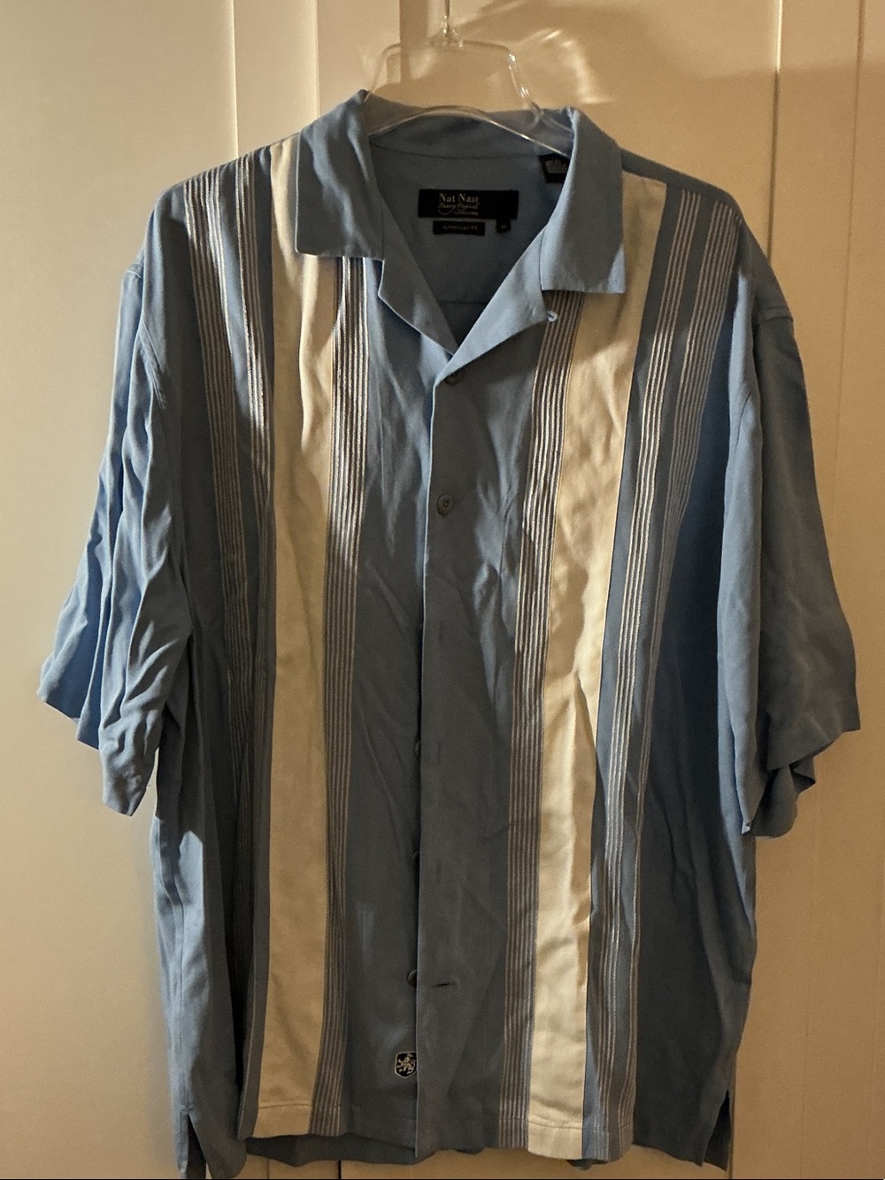 Nat Nast Blue and White Striped Short-Sleeve Button Shirt